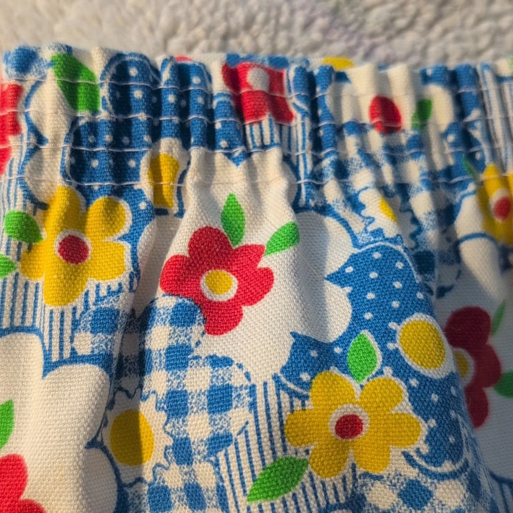 70s Vintage Girls Groovy Daisy Floral Print‎ Flare Pants & Matching Top Set Rare
